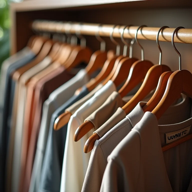 Cabides padronizados em um closet organizado