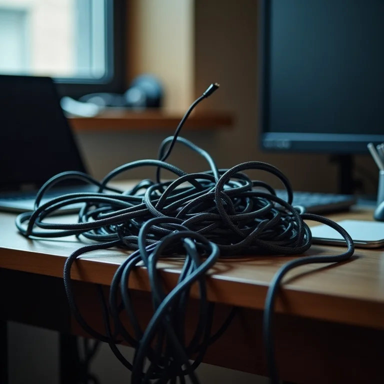 Cabos à mostra em home office