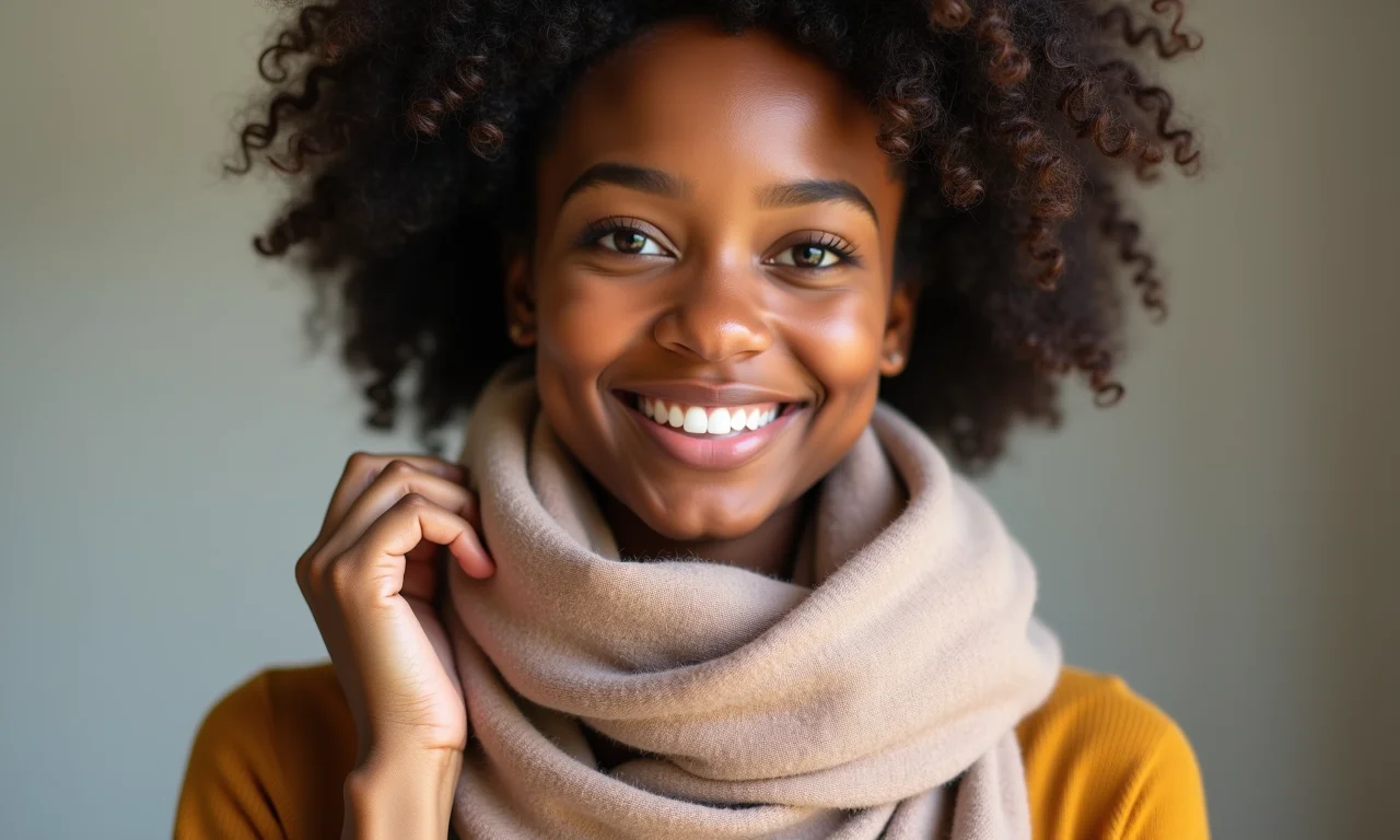 Cachecol de cor neutra combinando com diversos looks.