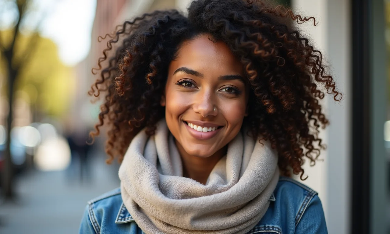 Cachecol enrolado de forma moderna e despojada.