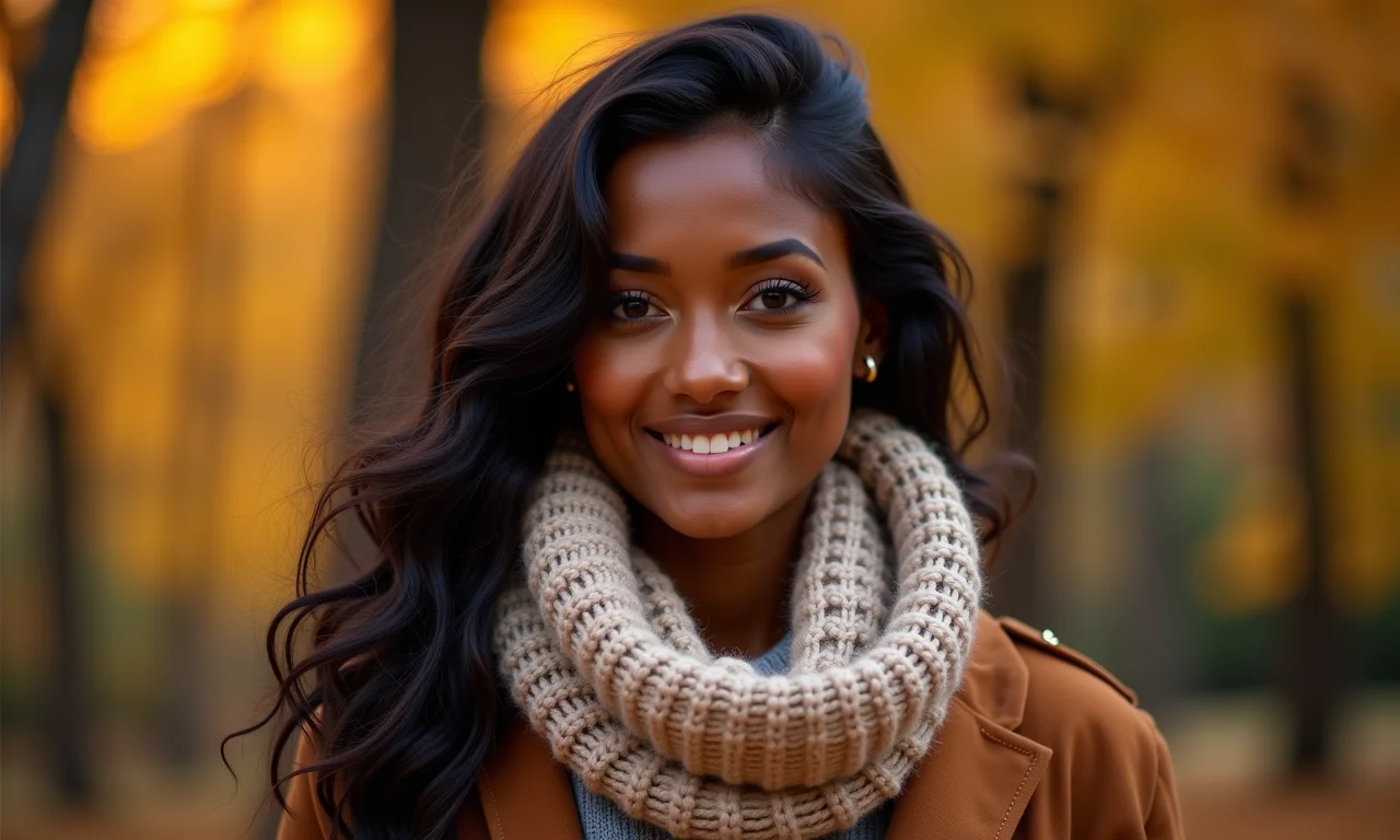 Cachecol formando uma gola charmosa e aconchegante.