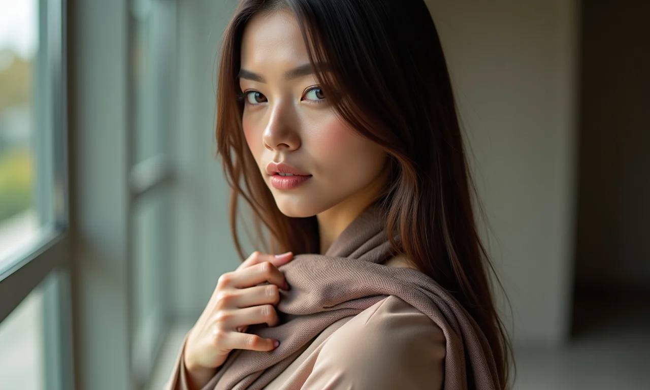 Cachecol usado como uma cascata elegante para um look formal.