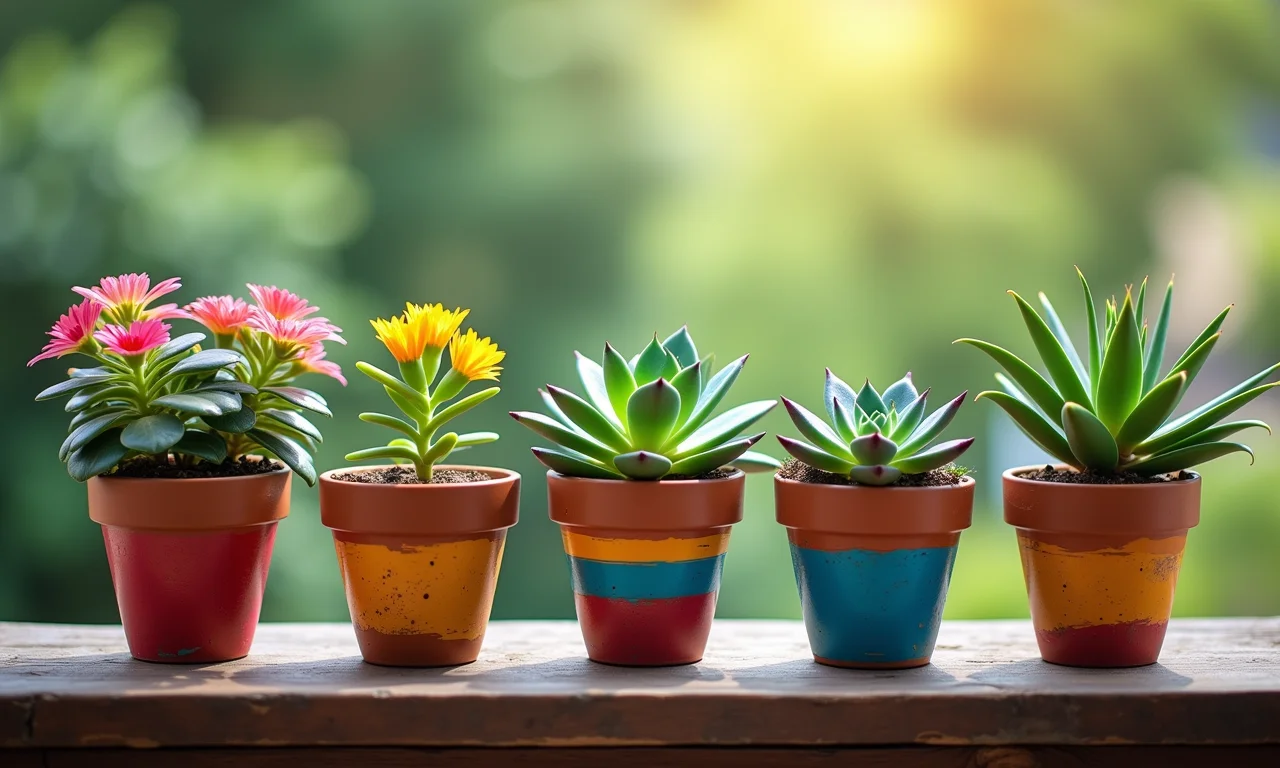 Cachepôs decorados com plantas suculentas para o Dia das Mães.