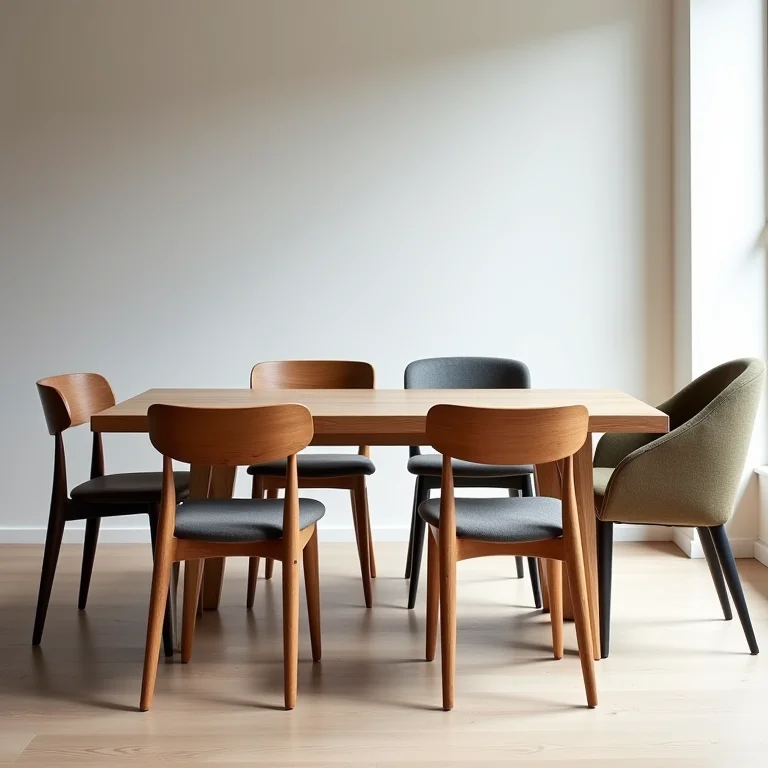 Cadeiras de jantar confortáveis e estilosas ao redor de uma mesa.