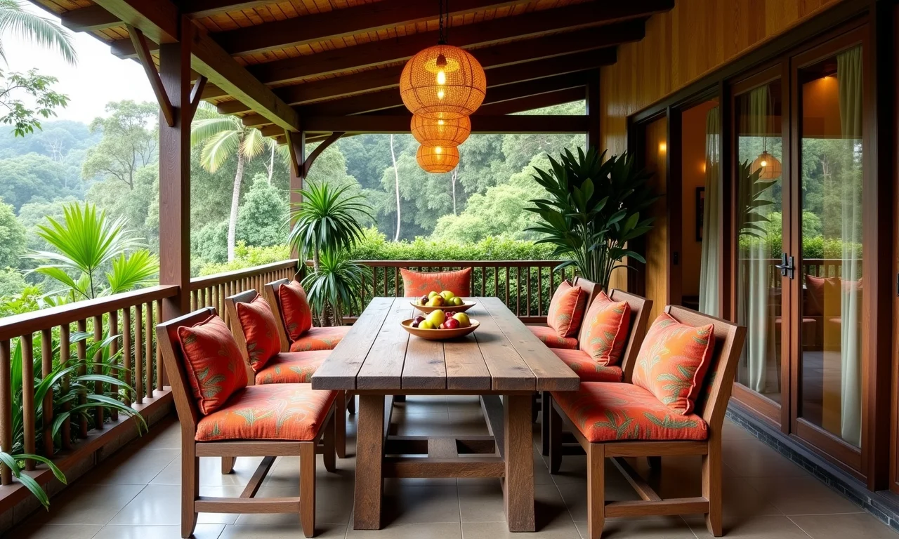 Cadeiras e bancos confortáveis ao redor de mesa de demolição.