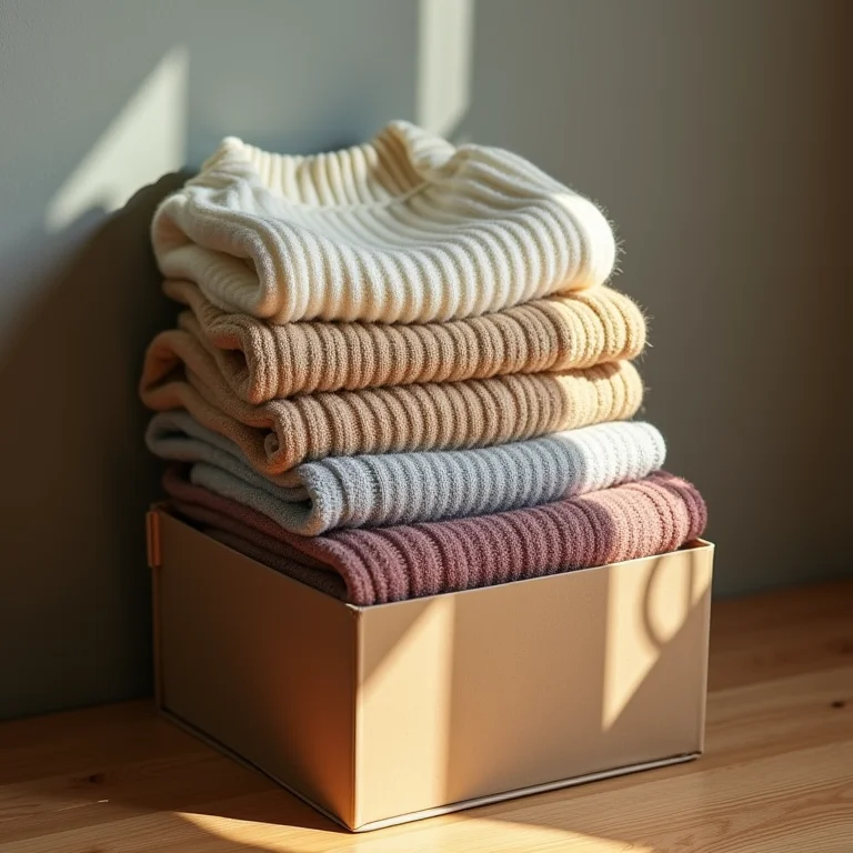 Caixas organizadoras com roupas de inverno dobradas