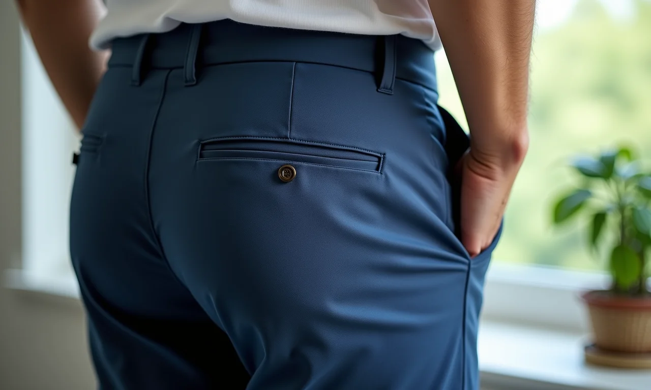 Calça de alfaiataria reta impecável e sem amassados após a lavagem.