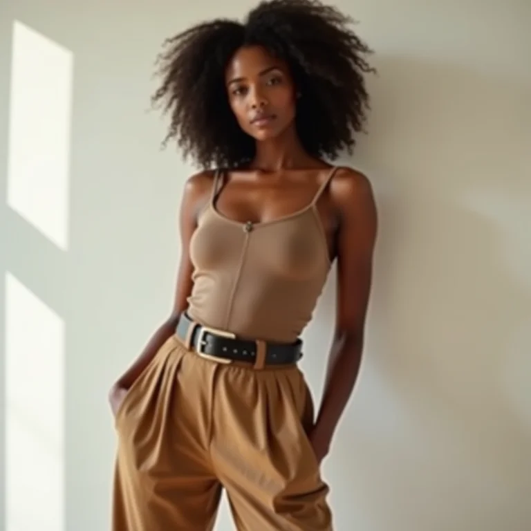 Calça de cintura alta com cinto statement