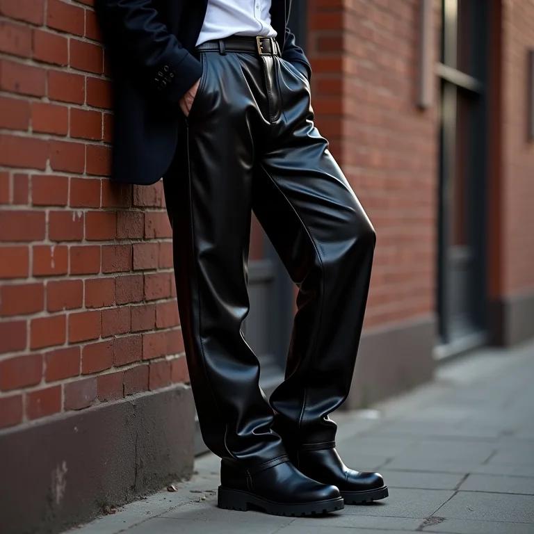 Calça slouchy de couro preta com estilo urbano