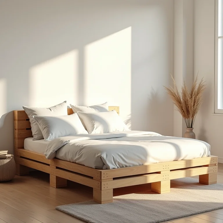 Cama aconchegante feita de caixotes de feira pintados