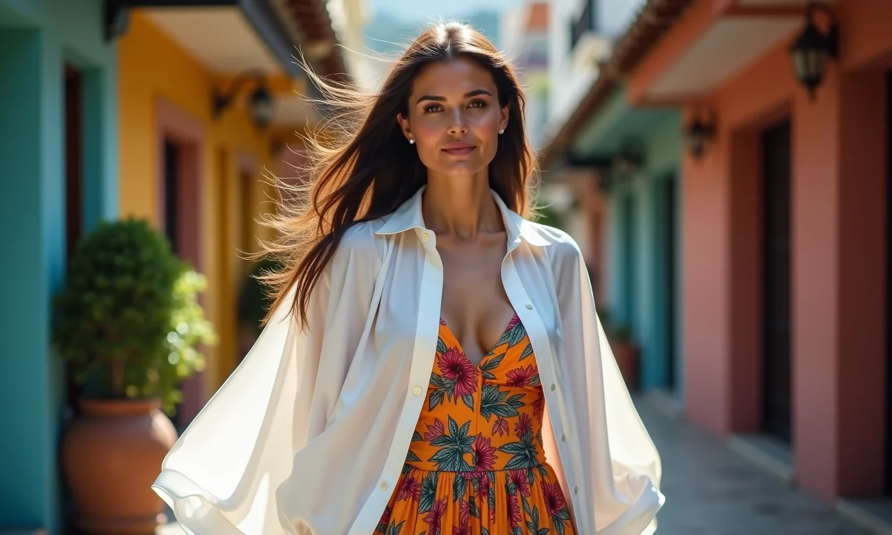 Camisa branca como sobretudo em look moderno e colorido.