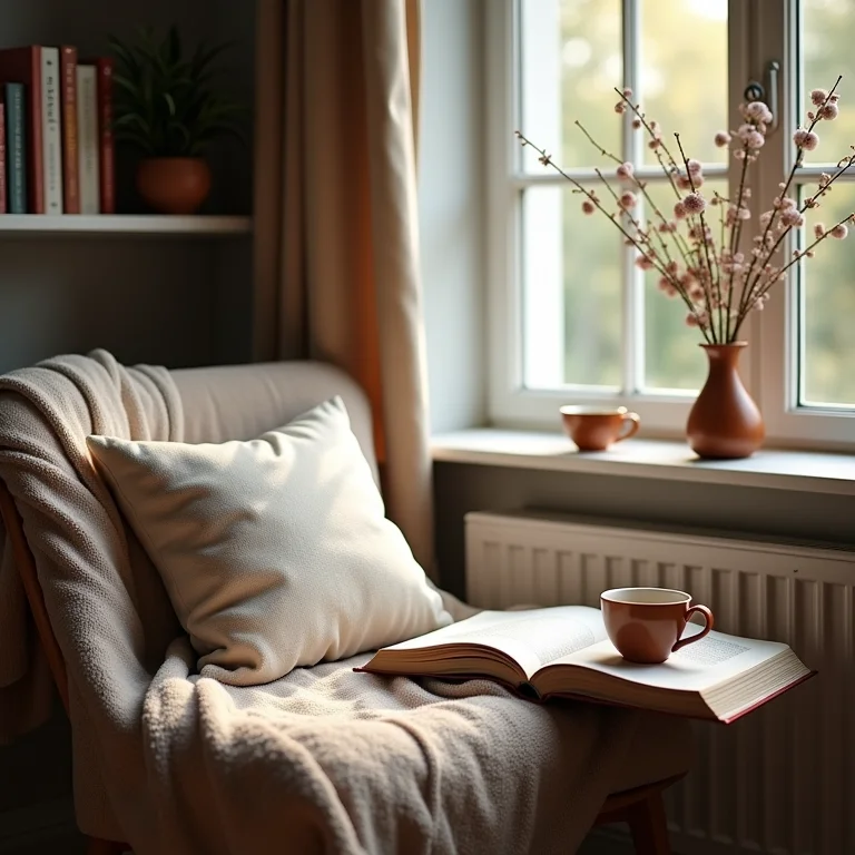 Cantinho de leitura aconchegante e convidativo