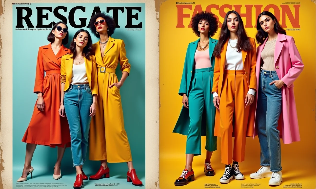 Capa de revista de moda vintage com modelos brasileiras em looks icônicos.