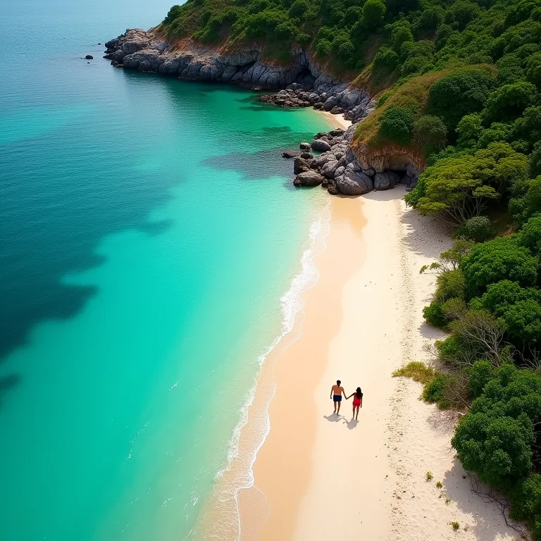 Casal caminhando na praia em Fernando de Noronha.
