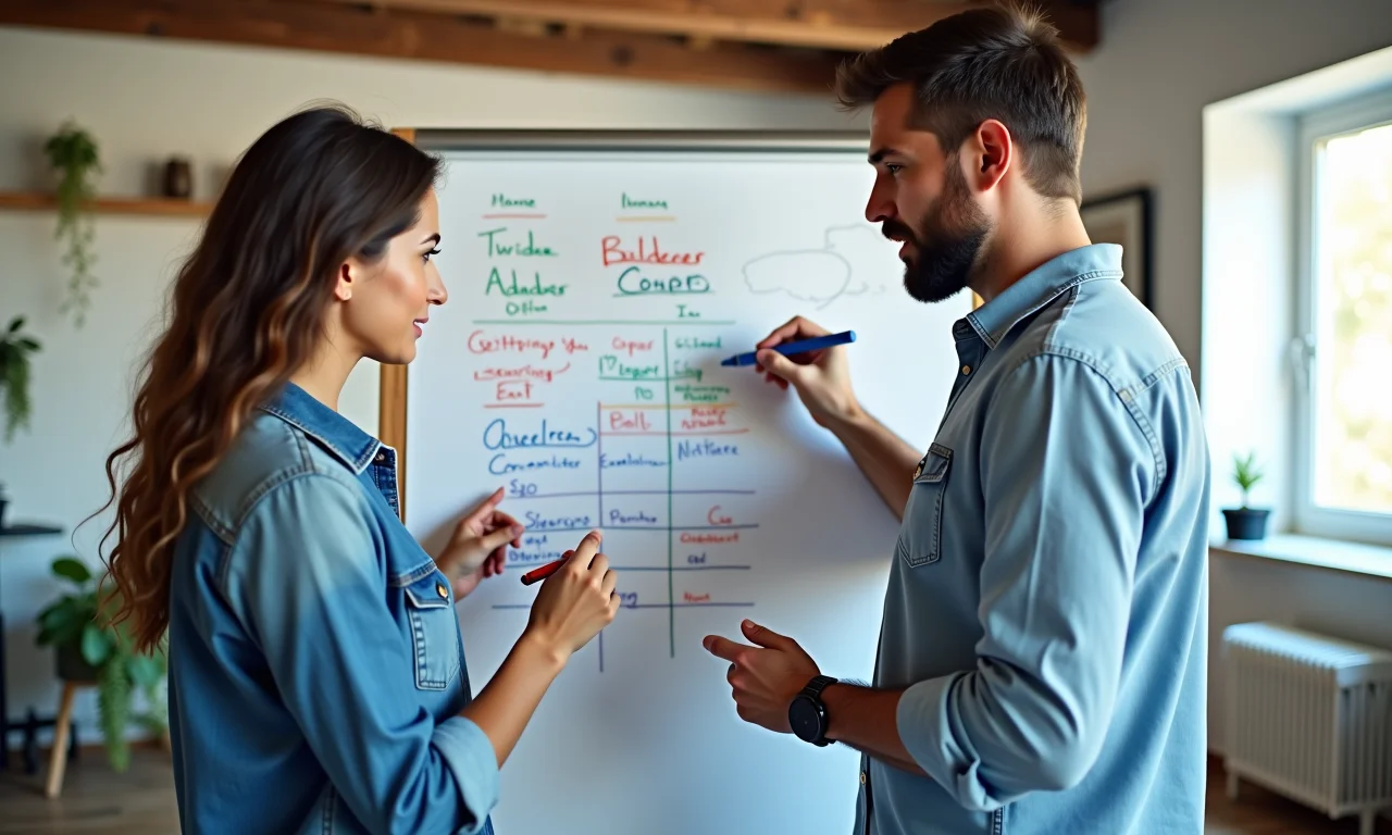 Casal definindo necessidades para home office compartilhado.