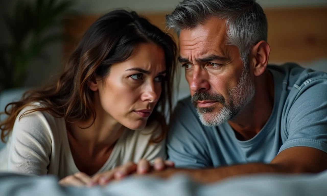 Casal preocupado com a diminuição da libido na menopausa precoce.