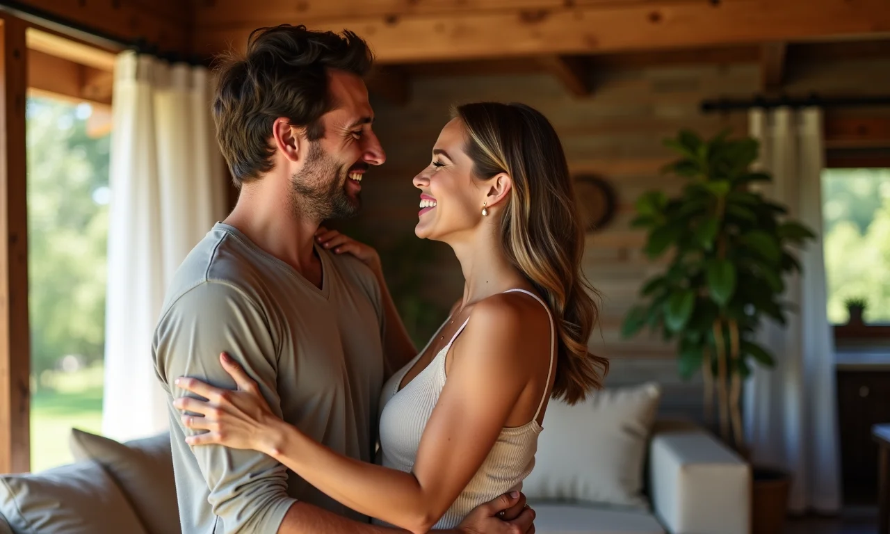 Casal rindo e dançando, alívio do estresse.