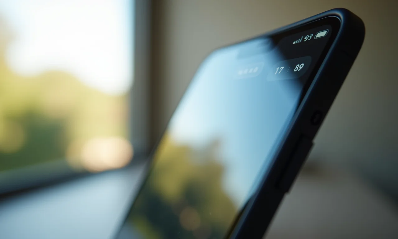 Celular moderno com câmera de alta qualidade capturando a luz da janela.