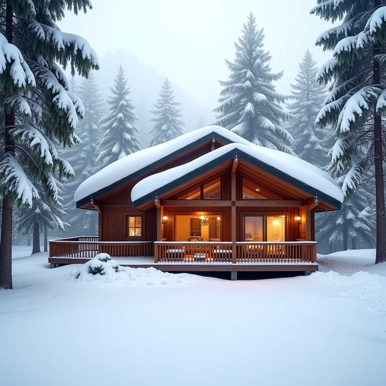 Chalé aconchegante em Gramado, Rio Grande do Sul, no inverno.