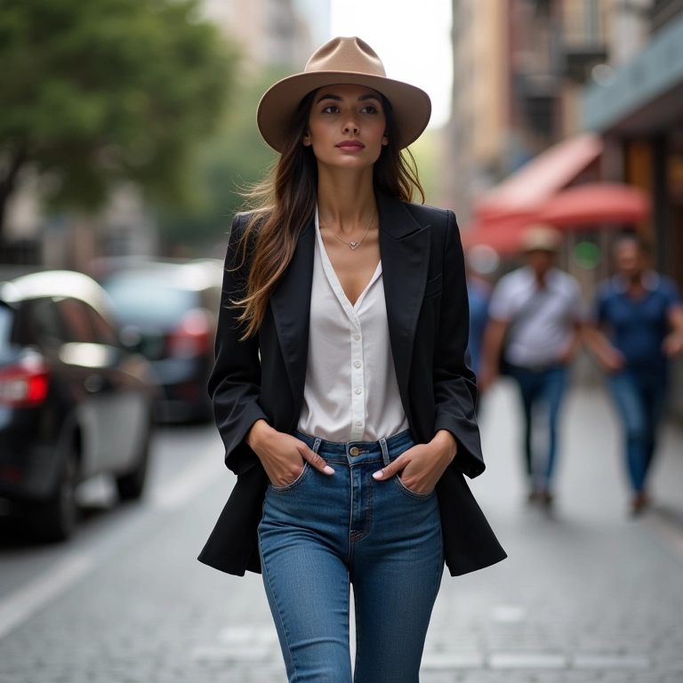 Chapéu Fedora complementando look urbano em SP.