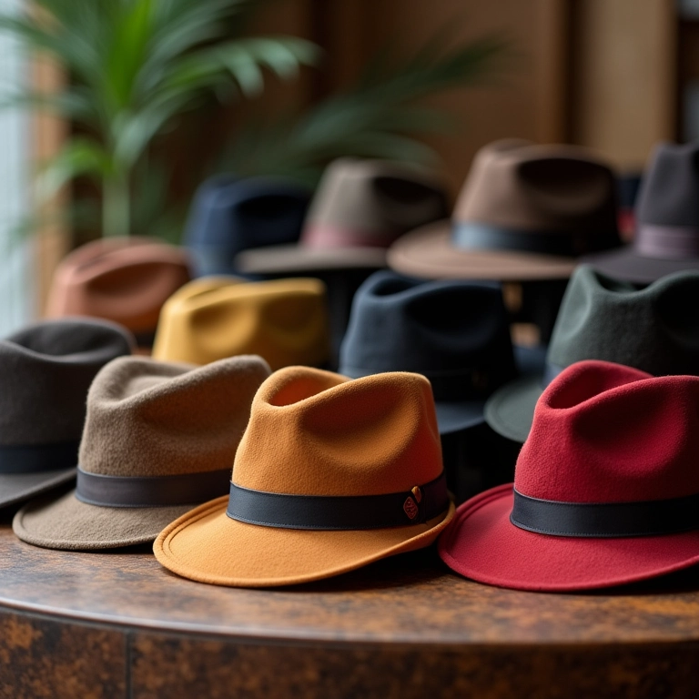 Chapéus borsalinos em diversas cores e materiais.