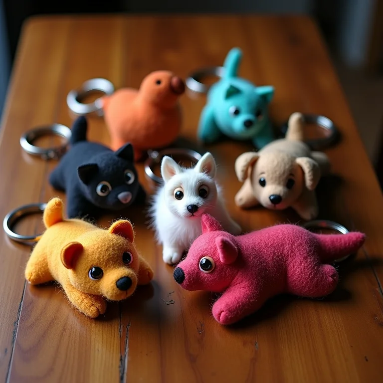 Chaveiros de feltro com tema de animais.