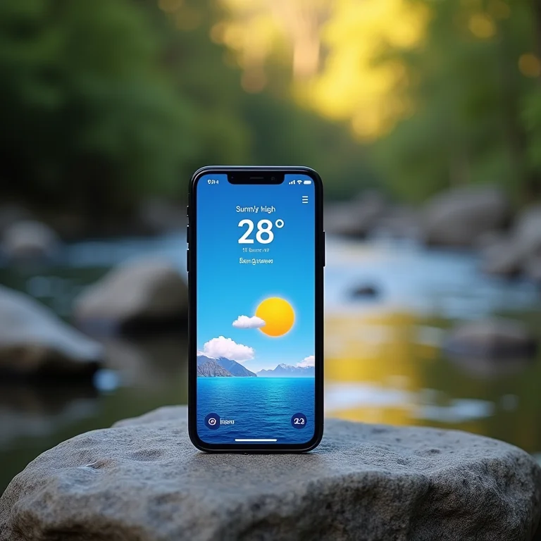 Checando a previsão do tempo para um banho de cachoeira seguro.