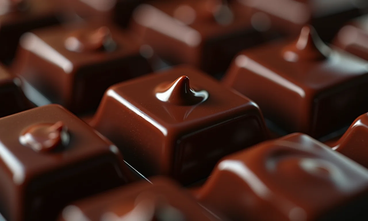 Close-up de chocolate amargo derretendo, representando prazer e desejo.