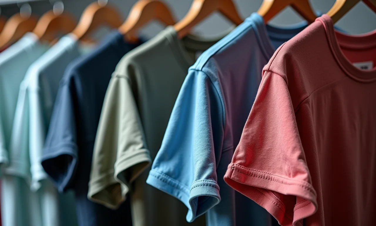 Close-up de diferentes t-shirts podrinhas com texturas e cortes variados.