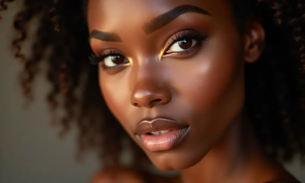 Close-up de maquiagem com sombra marrom em diferentes tons e texturas.