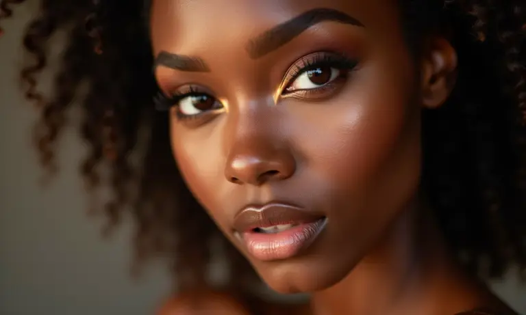 Close-up de maquiagem com sombra marrom em diferentes tons e texturas.