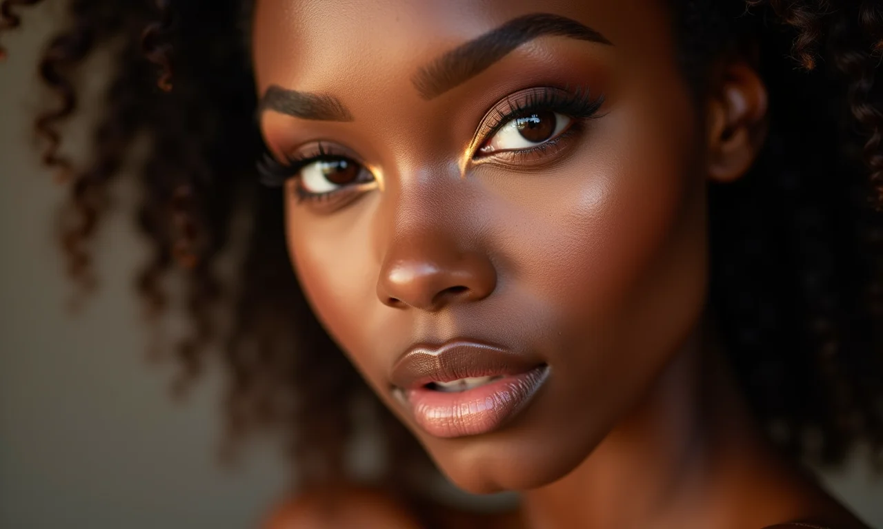 Close-up de maquiagem com sombra marrom em diferentes tons e texturas.