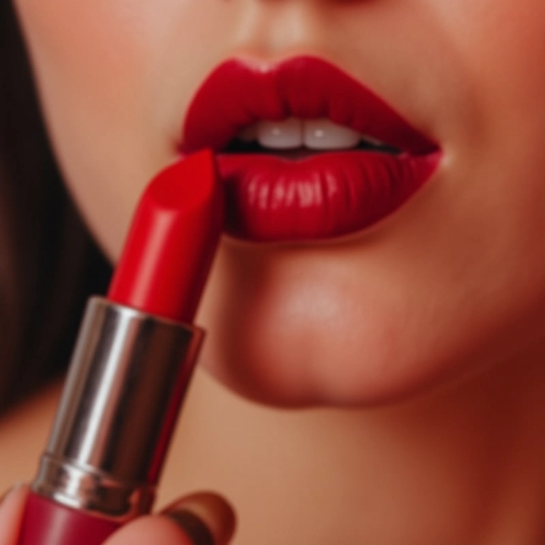 Close-up de mulher aplicando batom Eudora Glam Matte vermelho.