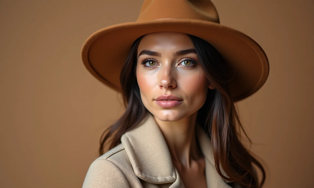 Close-up de mulher usando look de outono em tons neutros e terrosos.