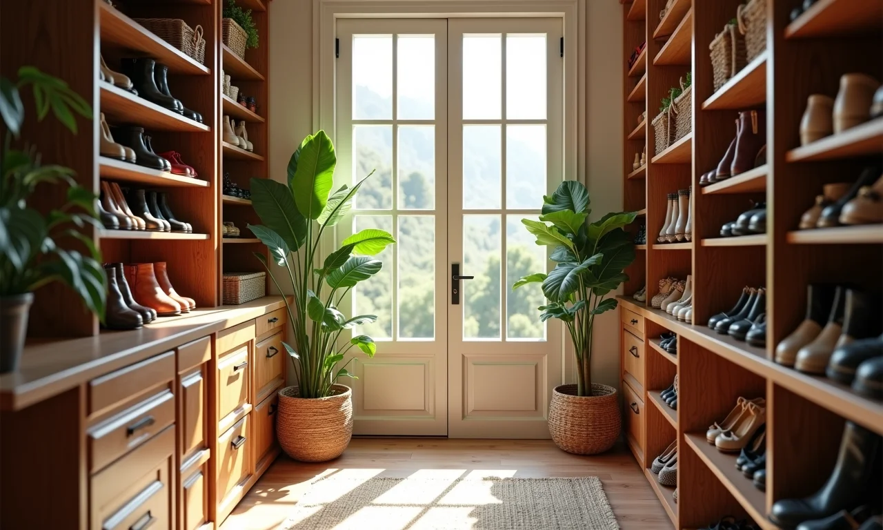 Closet ideal para guardar sapatos, organizado e bem iluminado.