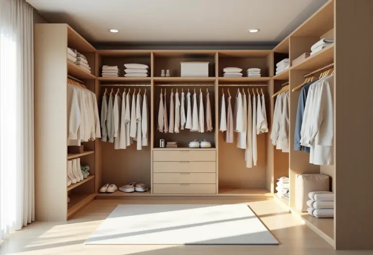 Closet sem portas organizado e estiloso