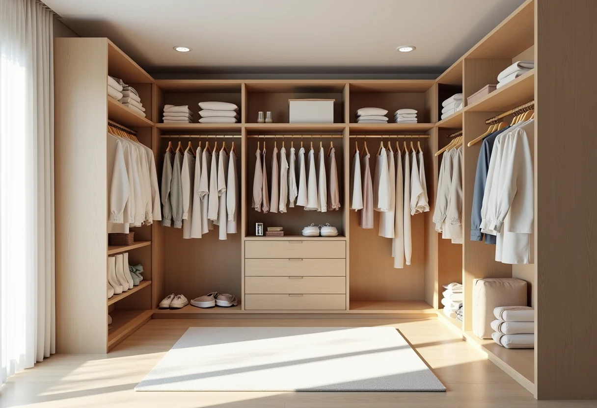 Closet sem portas organizado e estiloso
