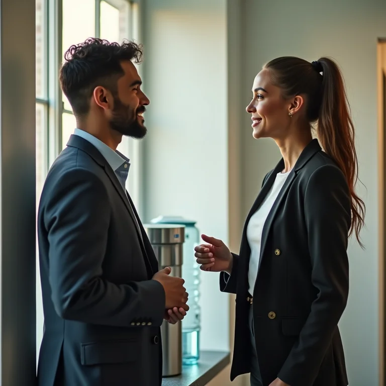 Colegas conversando no trabalho.