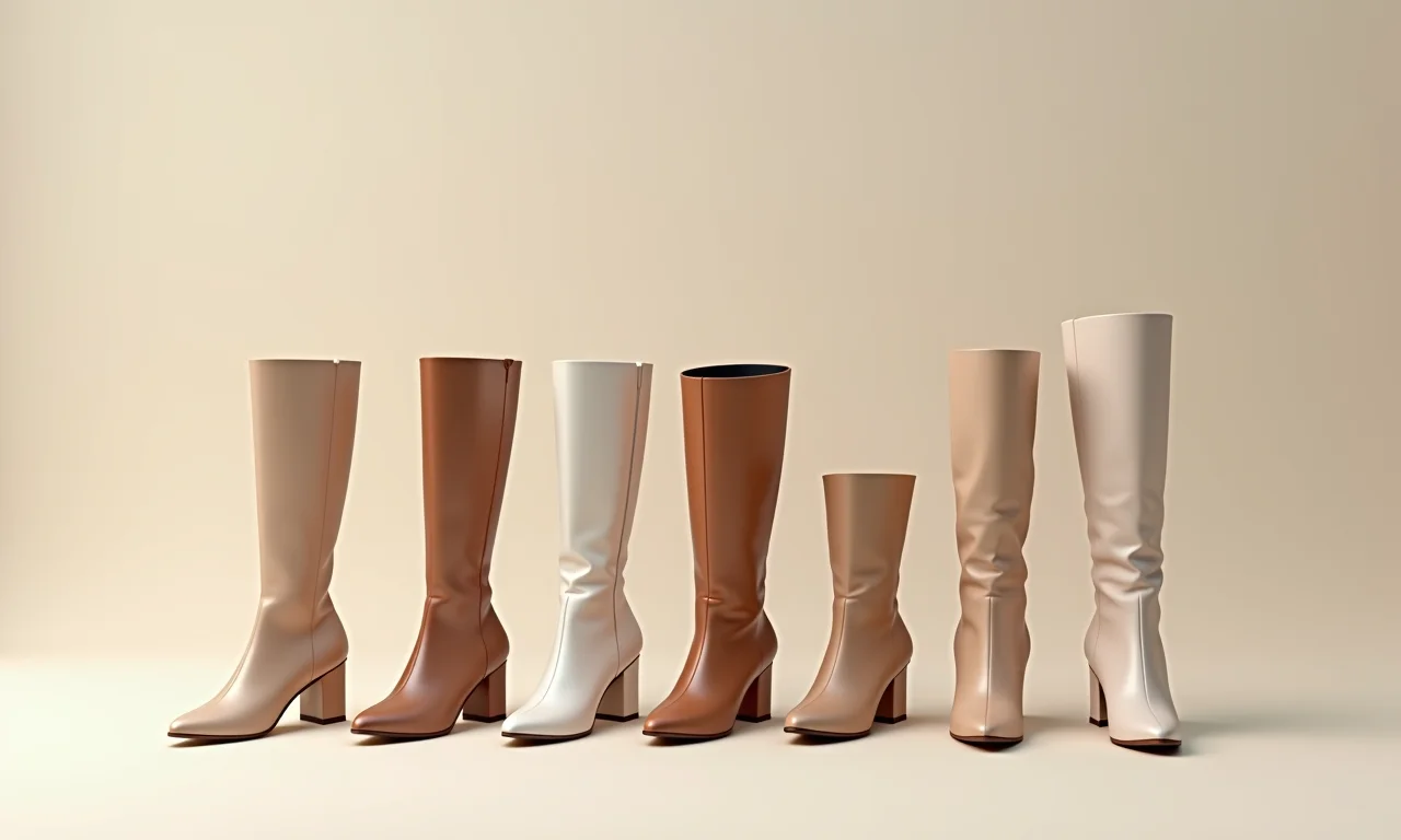 Combinações de bota e vestido em tons neutros.