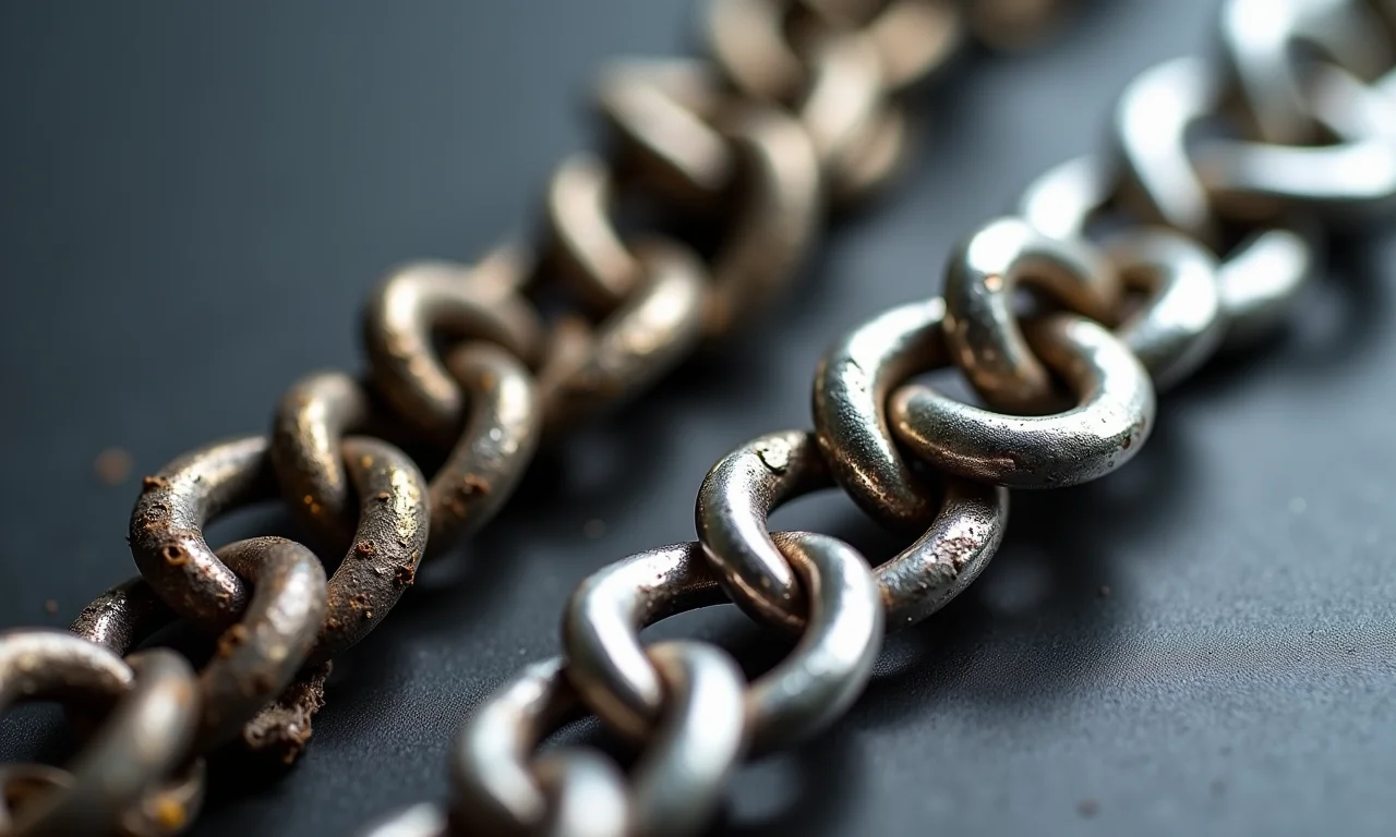 Comparação entre corrente de prata oxidada e corrente de prata polida.