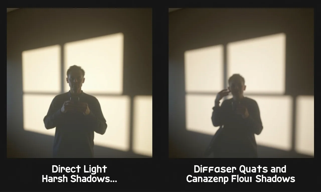 Comparativo entre luz direta e luz indireta na fotografia.