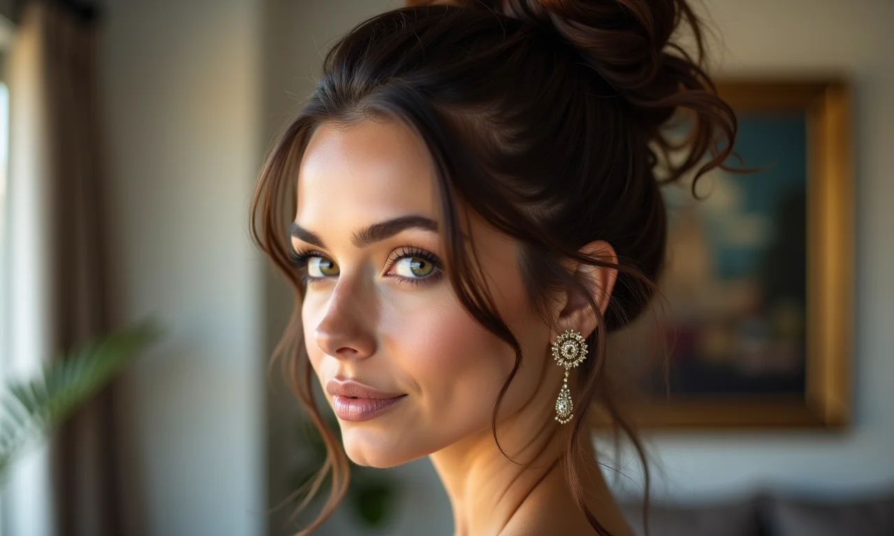 Coque Alto com Mechas Soltas: elegância despojada e moderna.