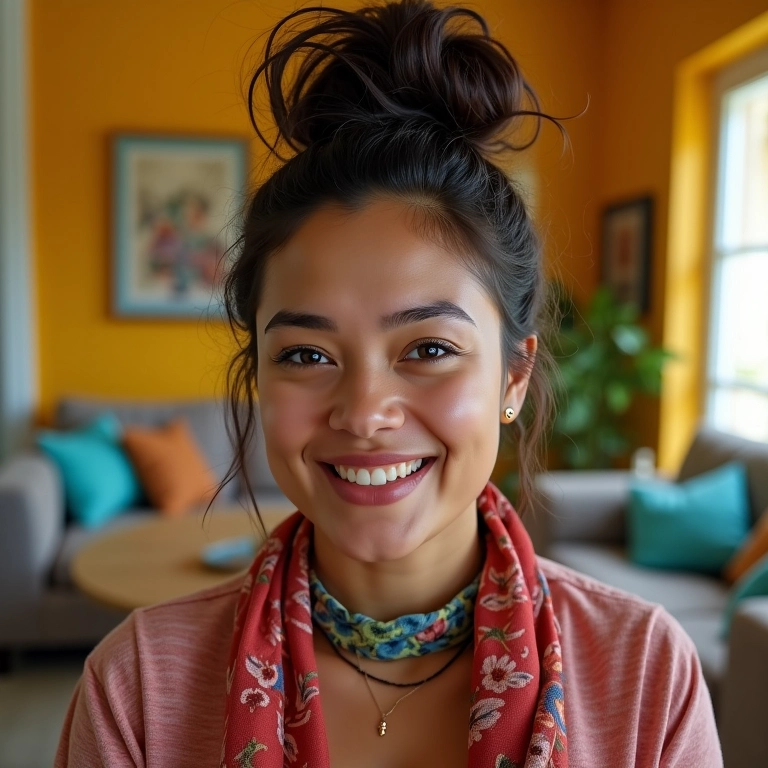 Coque despojado com lenço colorido.