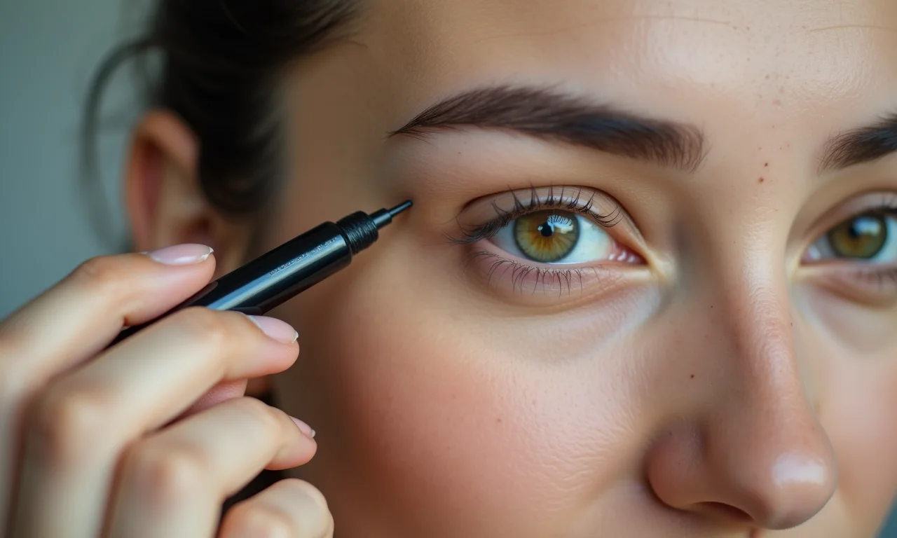 Corrigindo falhas nas sobrancelhas com lápis.
