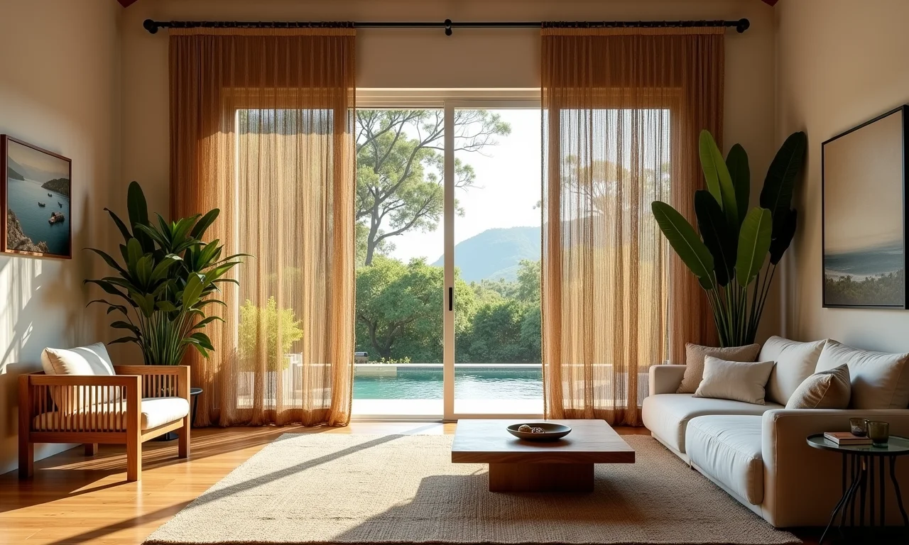 Cortinas e divisórias de ambiente feitas com corda de sisal.