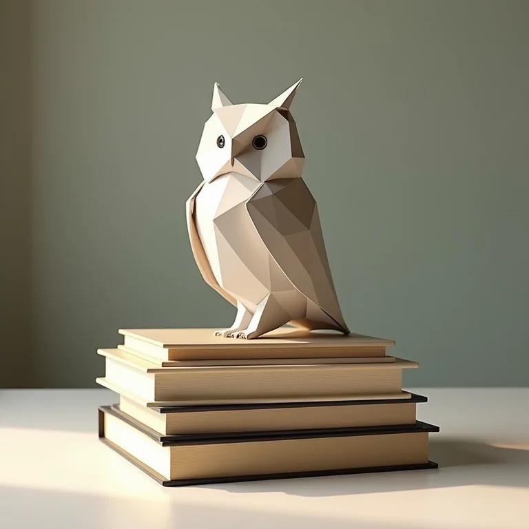 Coruja de origami sobre livros