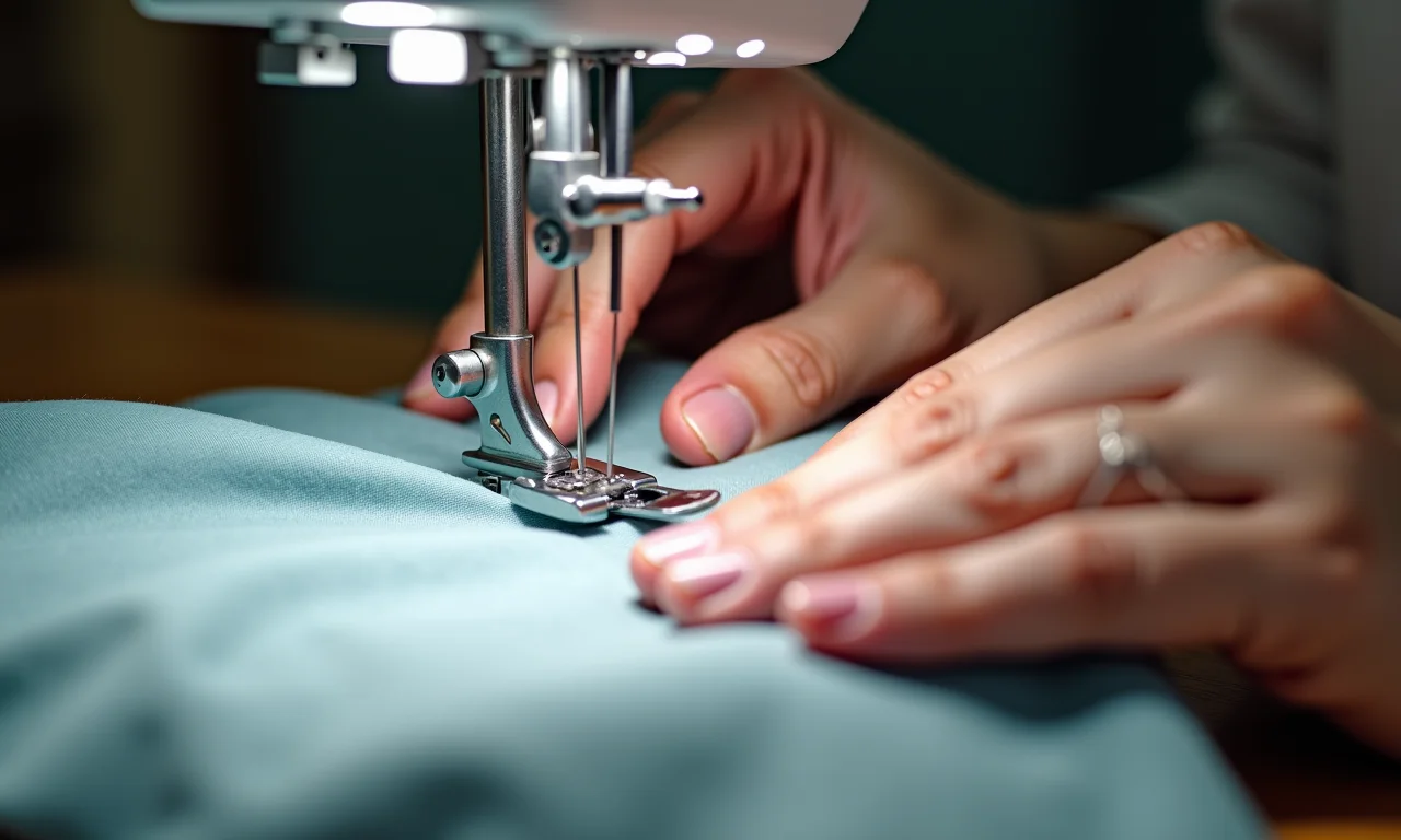 Costurando capa impermeável para máquina de lavar.