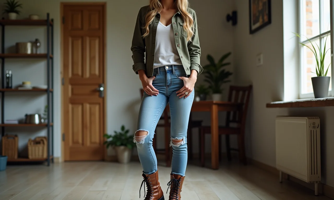 Coturno com calça jeans: look clássico e atemporal.