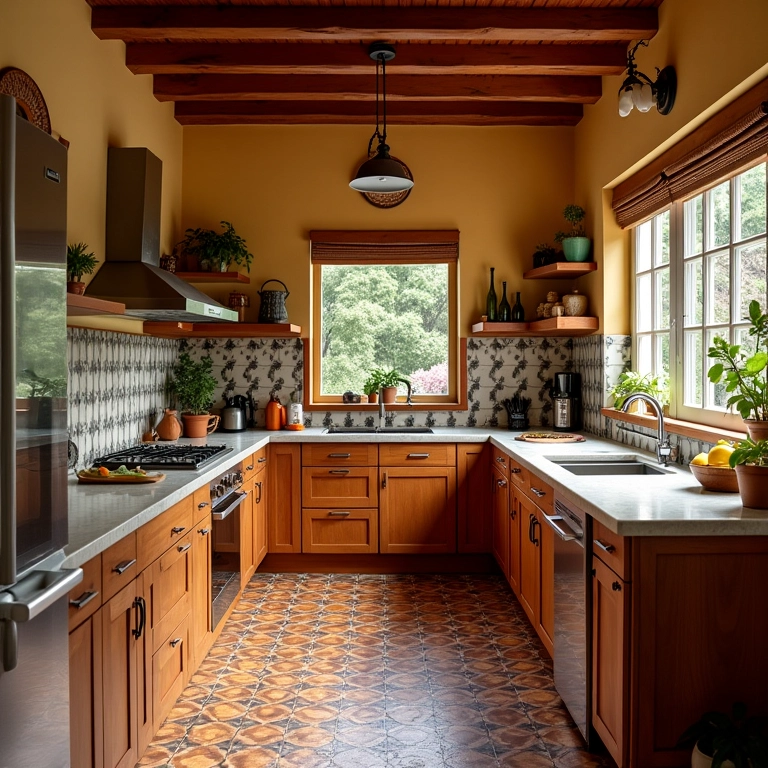 Cozinha aconchegante com azulejos portugueses, ambiente convidativo.