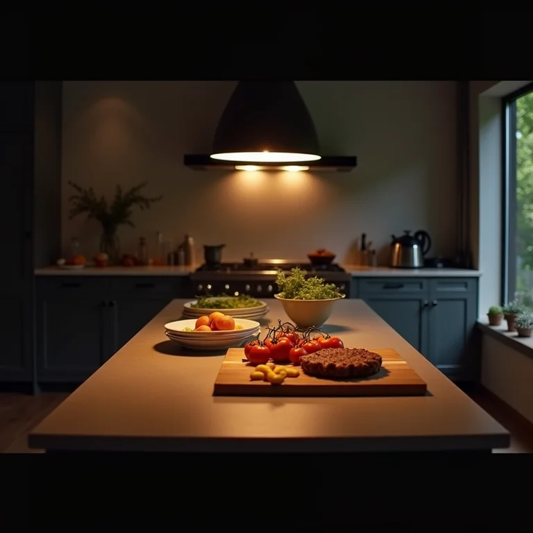 Cozinha com iluminação inadequada sobre o balcão